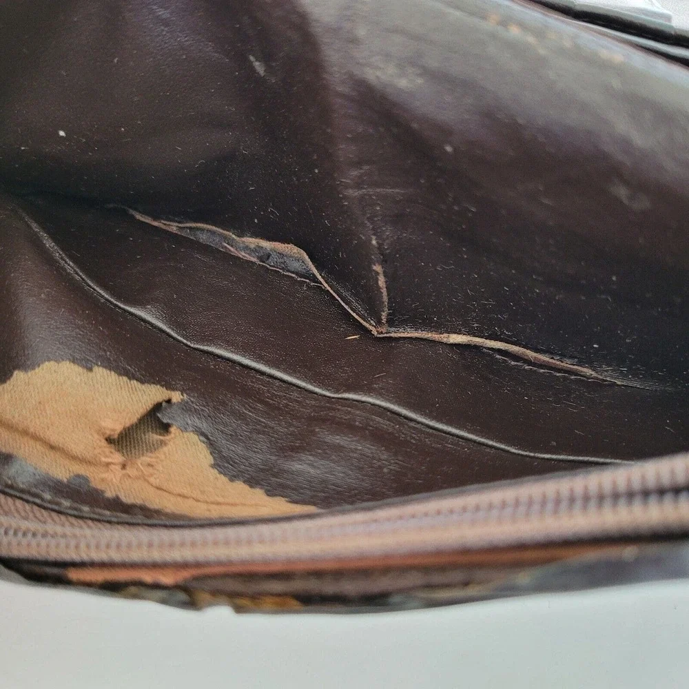 Katharine Hamnett London Wallet Checkbook Brown Soft Silk Leather Rustic Damaged